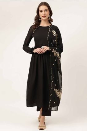 kurti en crêpe brodé noir avec dupatta KTI2645