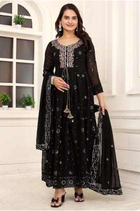 Ensemble Anarkali noir à sequins en fausse georgette AS4222