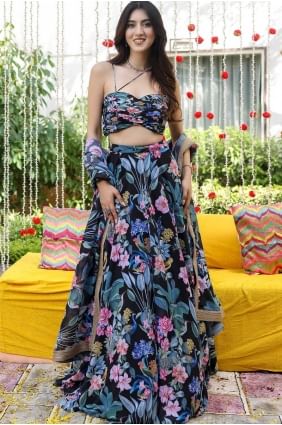 Lehenga Choli Noir en Georgette avec Dupatta LC8510