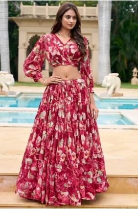 Lehenga Choli Rouge en Georgette avec Dupatta LC8514