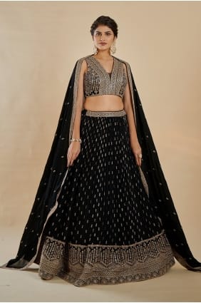 Lehenga Choli en fausse georgette à paillettes noires LC9095