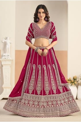 Lehenga Choli en georgette synthétique rose avec broderies LC8995