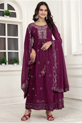 Ensemble Anarkali en georgette synthétique à sequins violet AS4223