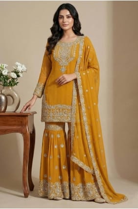Ensemble Sharara jaune en georgette synthétique avec dupatta SS1346