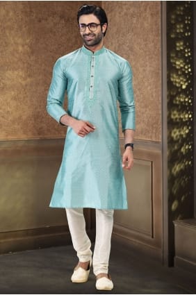 Kurta pour homme en jacquard brodé Firozi avec dupatta KURR615