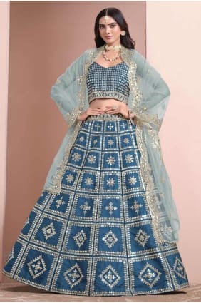 Firozi brodé de mariage Lehenga Choli en soie d’art LC8327