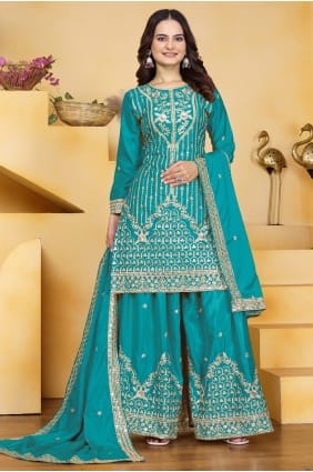 Ensemble palazzo à sequins en crêpe Firozi PZ4422