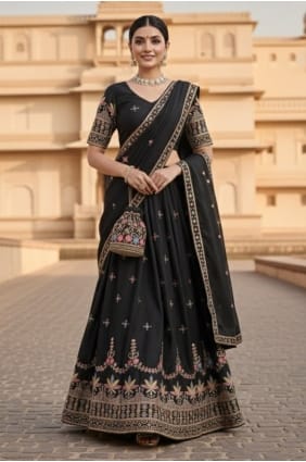 Lehenga Choli en georgette noire brodée LC8962