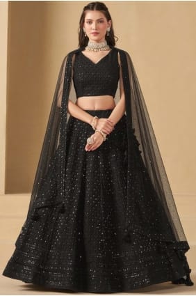 Lehenga Choli en georgette noire avec dupatta LC8901