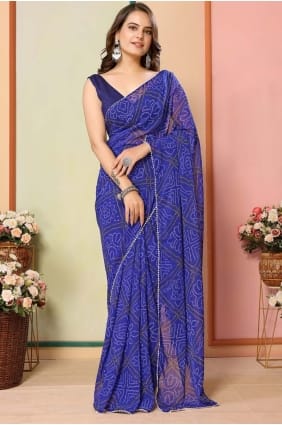 Sari bleu en georgette imprimé SR28485