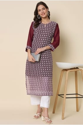 Georgette Kurti avec Chikankari en marron KTI2728