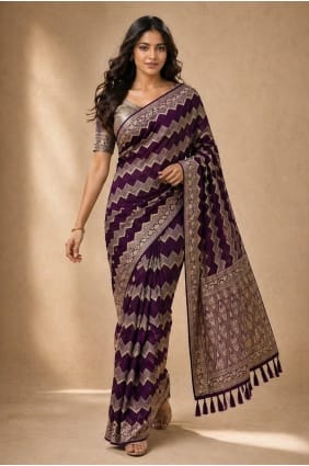 Sari bordeaux en georgette imprimée numérique avec chemisier assorti SR30223