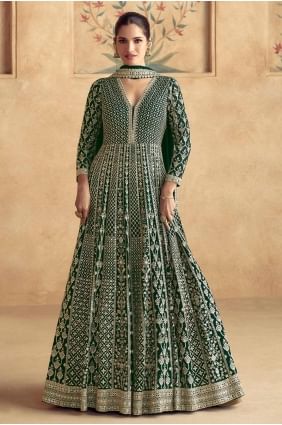 robe verte brodée en georgette avec dupatta GW1096