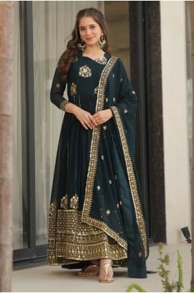 Robe bleu sarcelle en fausse georgette tissée GW1152