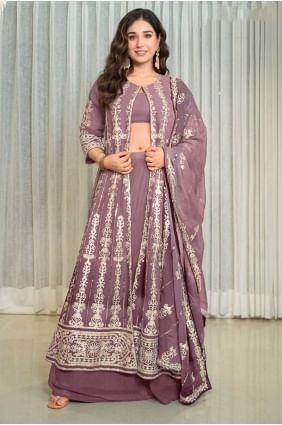 Kurta indo-occidentale lavande avec georgette brodée SK155828