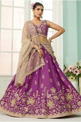 Lehenga Choli bordeaux en georgette avec broderies LC8804