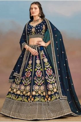 Lehenga choli en georgette bleue à paillettes avec dupatta LC8559