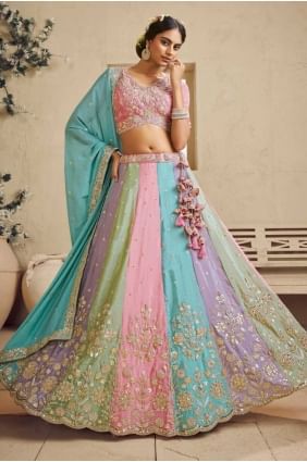 Georgette Lehenga Choli multicolore avec tissage LC8617