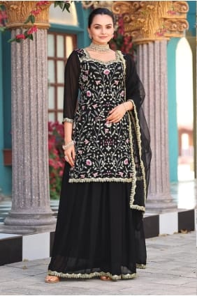 Ensemble Lehenga Eid en Georgette brodée noire avec Dupatta LS070