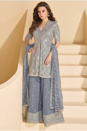 Costume Palazzo gris en georgette PZ4185
