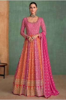 Robe en georgette brodée en rose GW1080