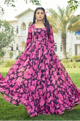 Robe rose en georgette imprimée GW1315