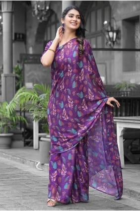 Robe imprimée violette en georgette GW1270