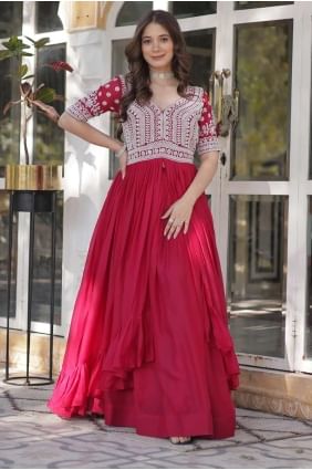 costume georgette sharara rose avec broderies GW1121