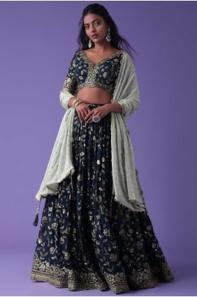 Lehenga Choli bleu en georgette à paillettes LC8583