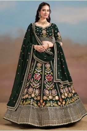 Lehenga choli vert en georgette à paillettes avec dupatta LC8560