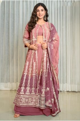Lehenga Choli rose brodé en georgette LS074