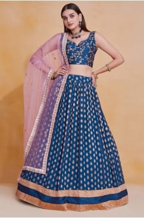Lehenga Choli bleu turquoise avec georgette brodée LC8870