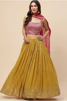 Lehenga Choli jaune en georgette avec Dupatta LC8576