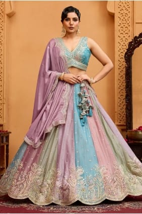 Lehenga Choli en georgette multicolore LC8771