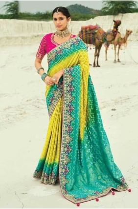 Sari de mariage en georgette tissée multicolore avec chemisier SR28838