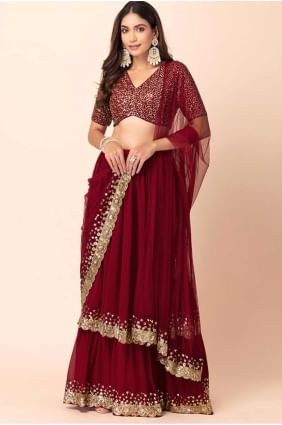 Georgette Party Lehenga Choli en rouge avec broderie LC8334
