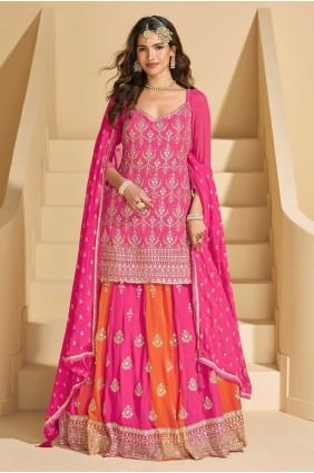 Lehenga Choli Rose en Georgette avec Dupatta LC8508
