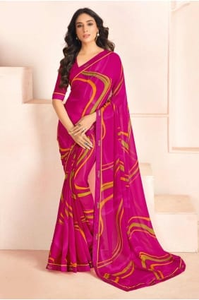 sari rose imprimé georgette avec chemisier SR28415