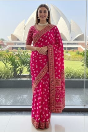 Sari en georgette à imprimé rose SR29368