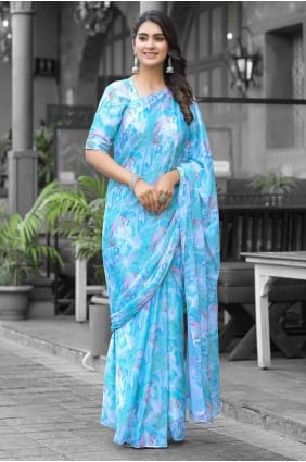 Robe longue en georgette imprimée vert d'eau GW1268