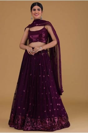 choli lehenga violet en georgette brodé LC8463
