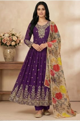 Salwar Kameez violet en georgette, brodé AS4261