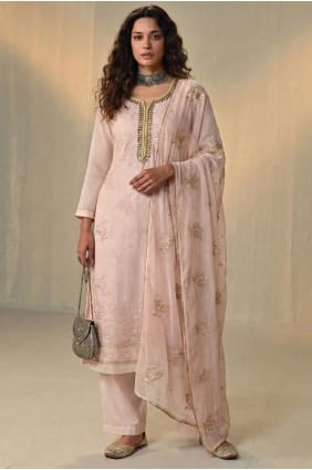 Salwar Kameez en fil de georgette rose SK15643
