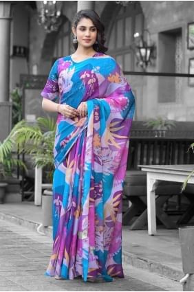 Saris en georgette multicolore avec imprimé SR28321