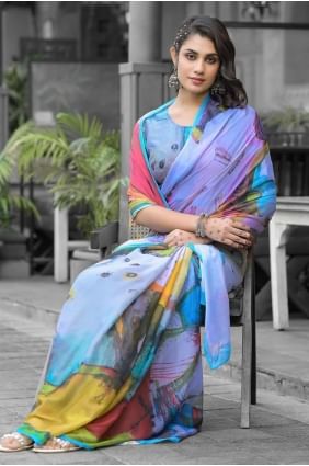 sari en georgette multicolore avec imprimé SR28327