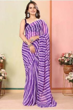 Sari en georgette violet avec imprimé SR28480