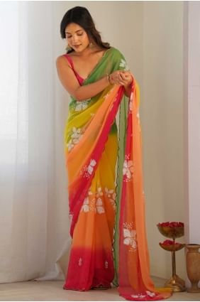 Multicolore Sari en georgette SR28702