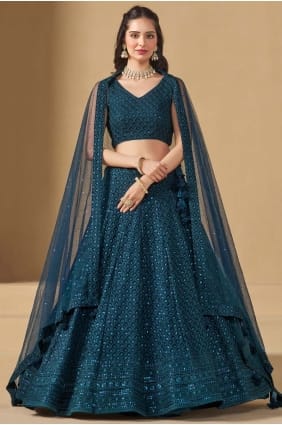 Lehenga Choli en georgette turquoise avec dupatta LC8902