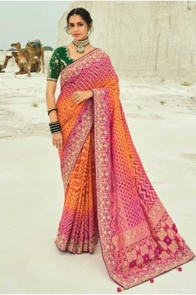 Sari de mariage en georgette avec tissage multicolore SR28844