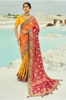 Sari de mariage multicolore en georgette tissée avec chemisier SR28839